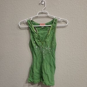 Green Sleeveless Lace & Sequin Tank Top